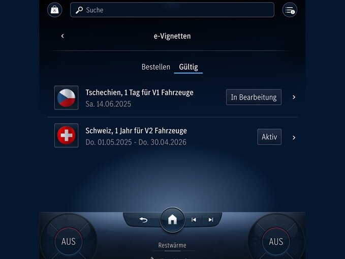 Übersicht gekaufter e-Vignetten