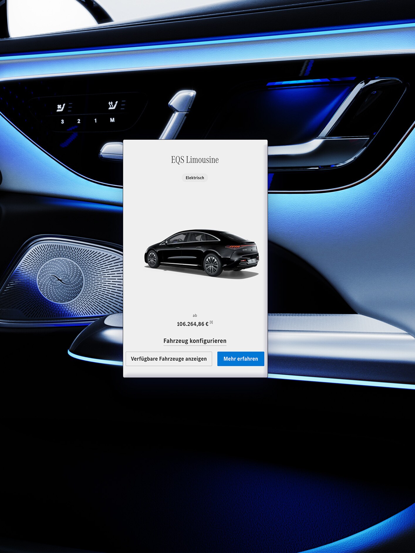 Ansicht eines blauen Mercedes-Benz Front mit einem Screenshot zu "Unsere Modelle"