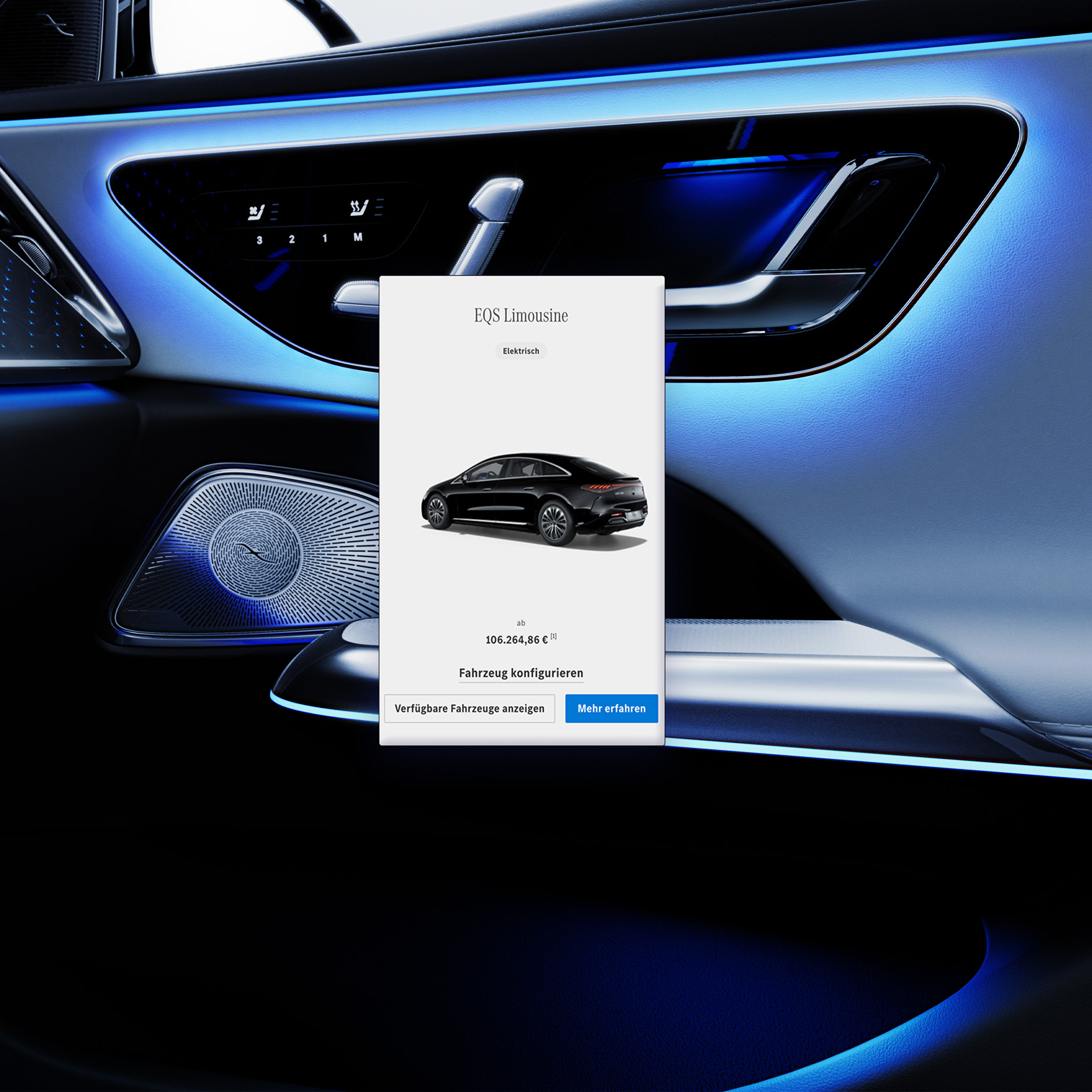 Wishlist und Compare | Mercedes-Benz Ansicht eines blauen Mercedes-Benz Front mit einem Screenshot zu "Unsere Modelle"