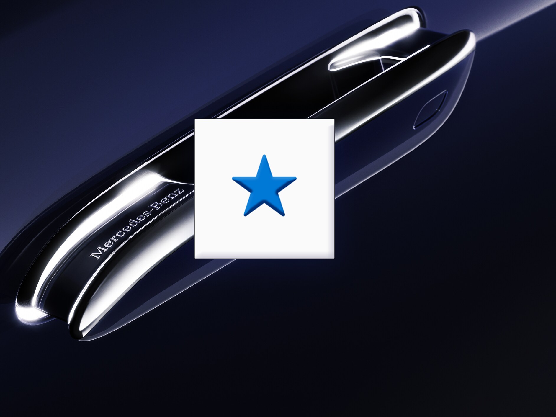 Ansicht eines blauen Mercedes-Benz Front mit einem Screenshot zu "Unsere Modelle"