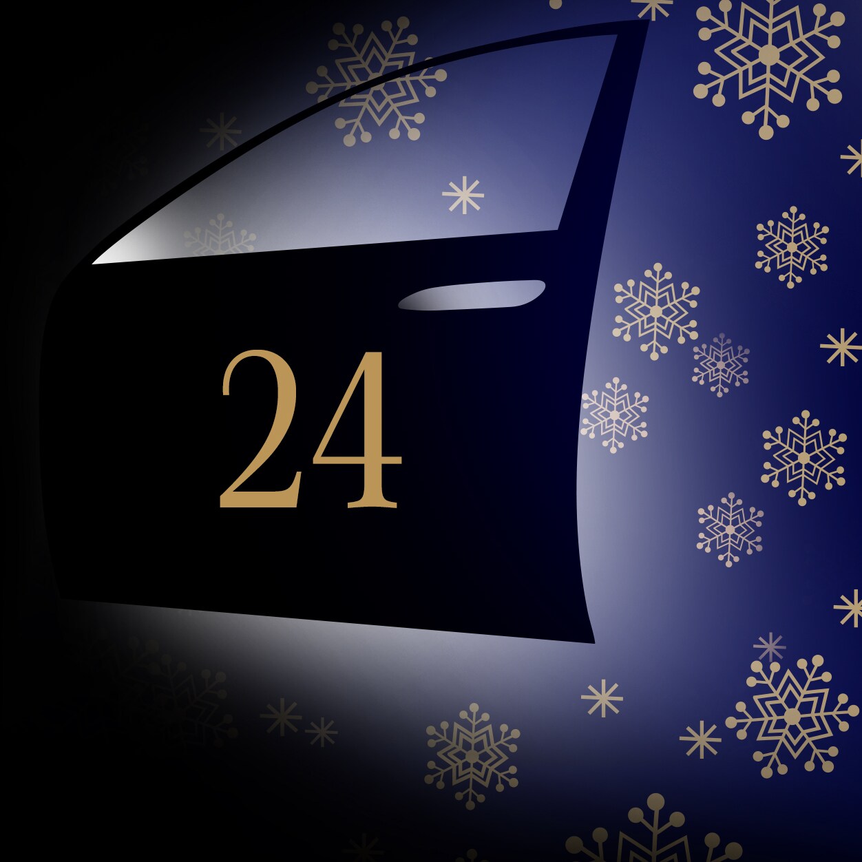 Adventskalender Türchen als Autotür mit der Zahl 24 auf der Tür.