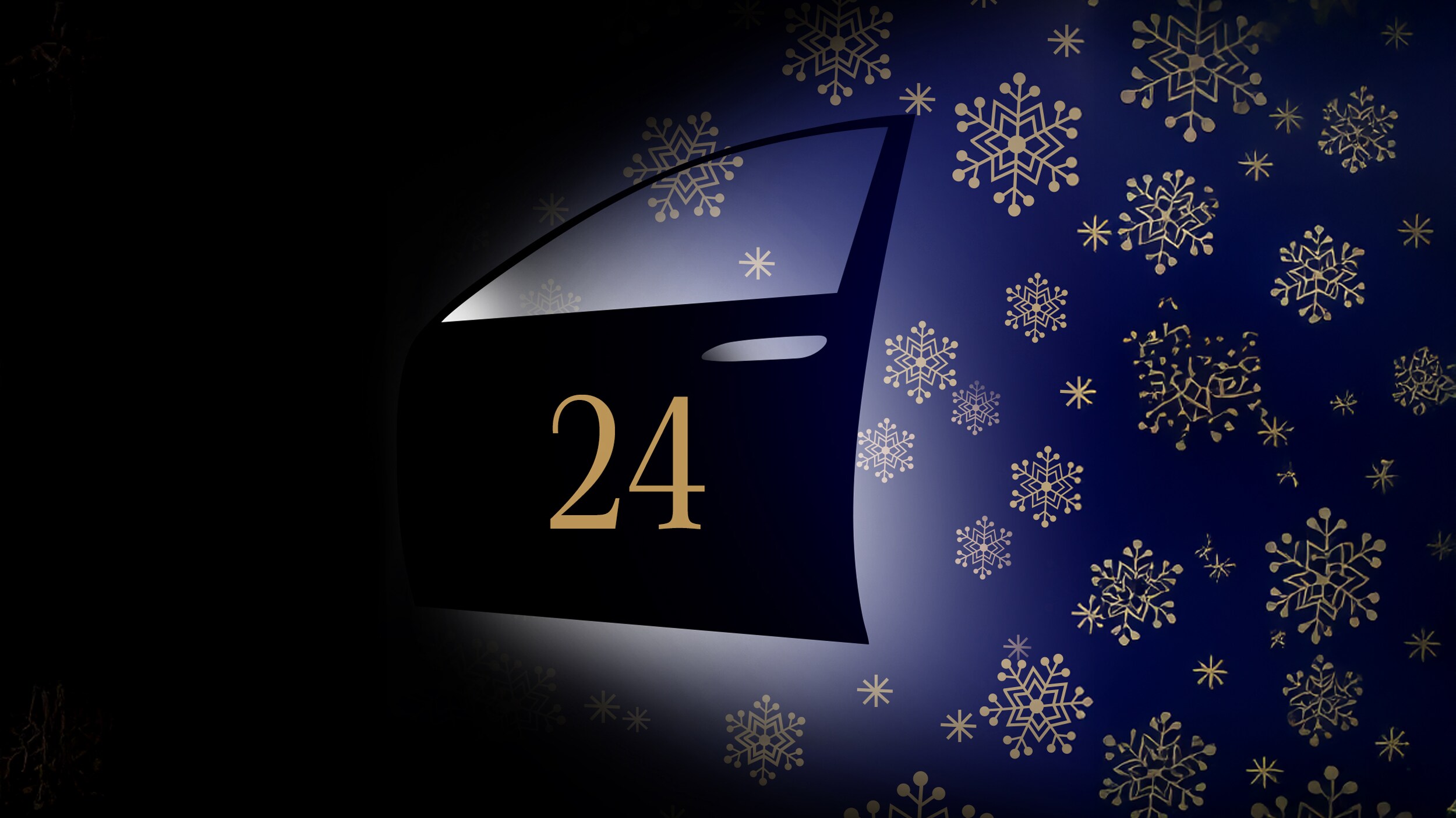 Adventskalender Türchen als Autotür mit der Zahl 24 auf der Tür.