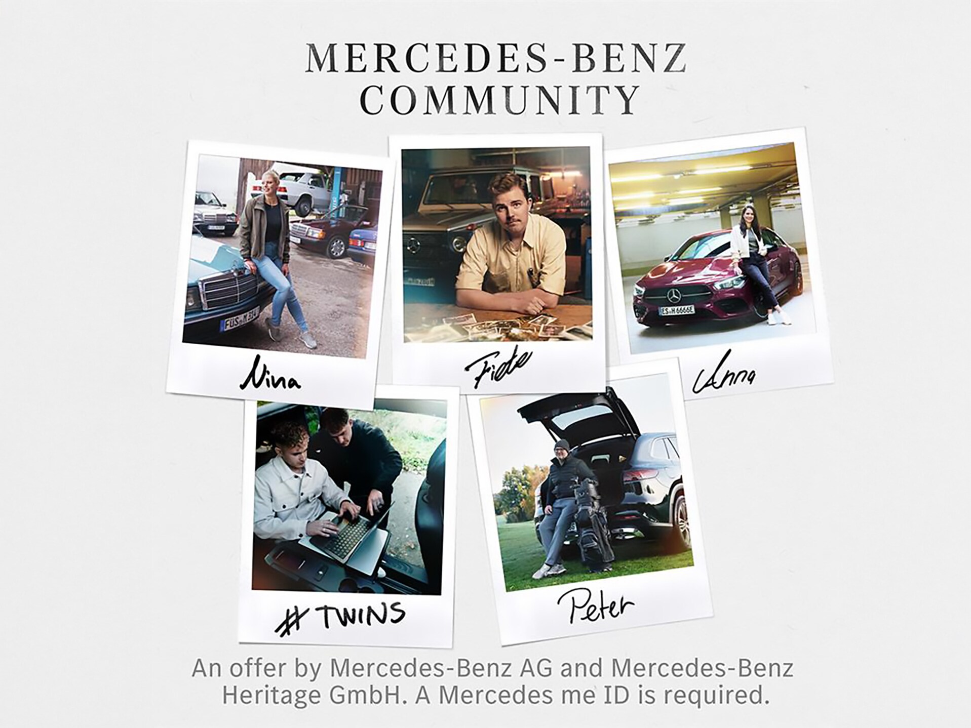 Unterschiedliche Polaroidfotos von mehreren Personen der Mercedes-Benz Kundencenter Community.