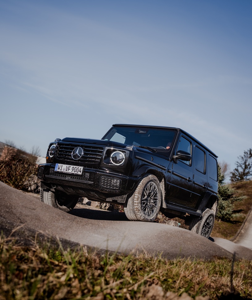 Fahrerlebnisse im Kundencenter | Mercedes-Benz. G-Klasse Frontansicht