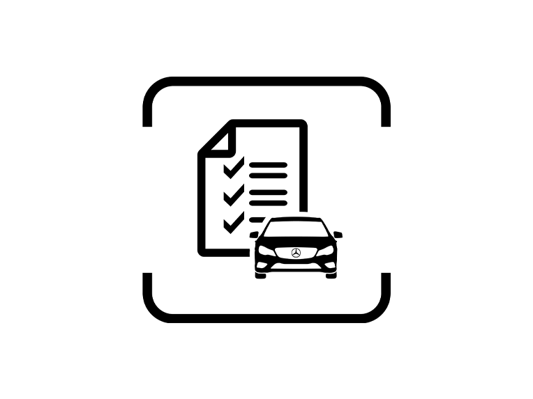 Icon einer abgehakten Liste hinter einem Auto.