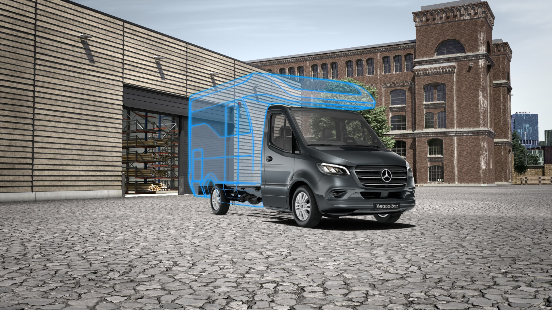 Sprinter Wohn- & Reisemobile | Mercedes-Benz Verschiedene Sprinter von Mercedes-Benz mit unterschiedlichen Aufbauten vor schwarzem Grund.