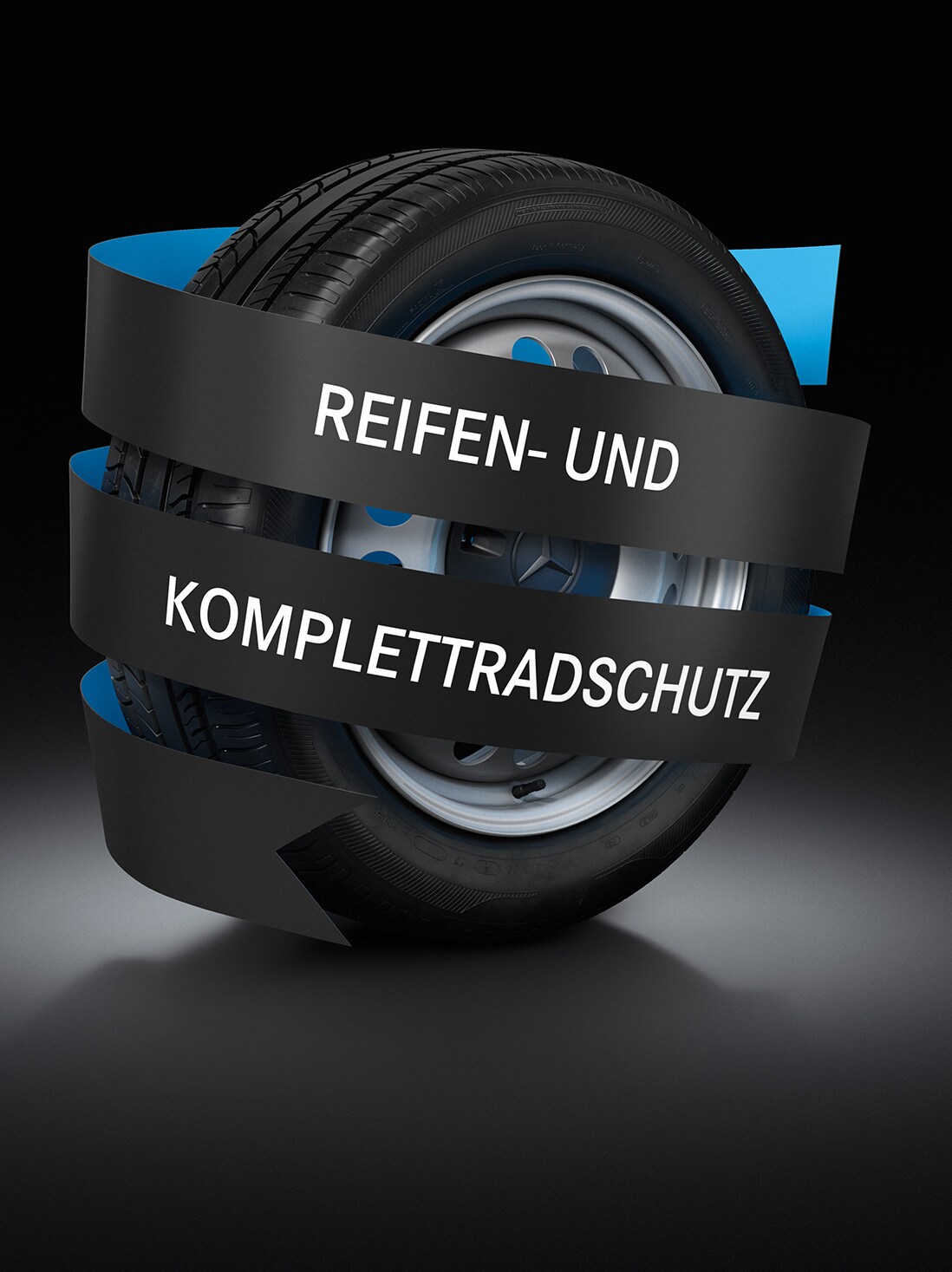 Eine Illustration zeigt einen einzelnen Reifen mit Reifen- und Komplettradschutz.