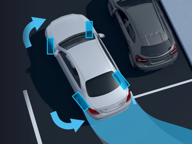 Die Hinterachslenkung mit großem Lenkwinkel auf dem Display Ihres Mercedes-Benz.