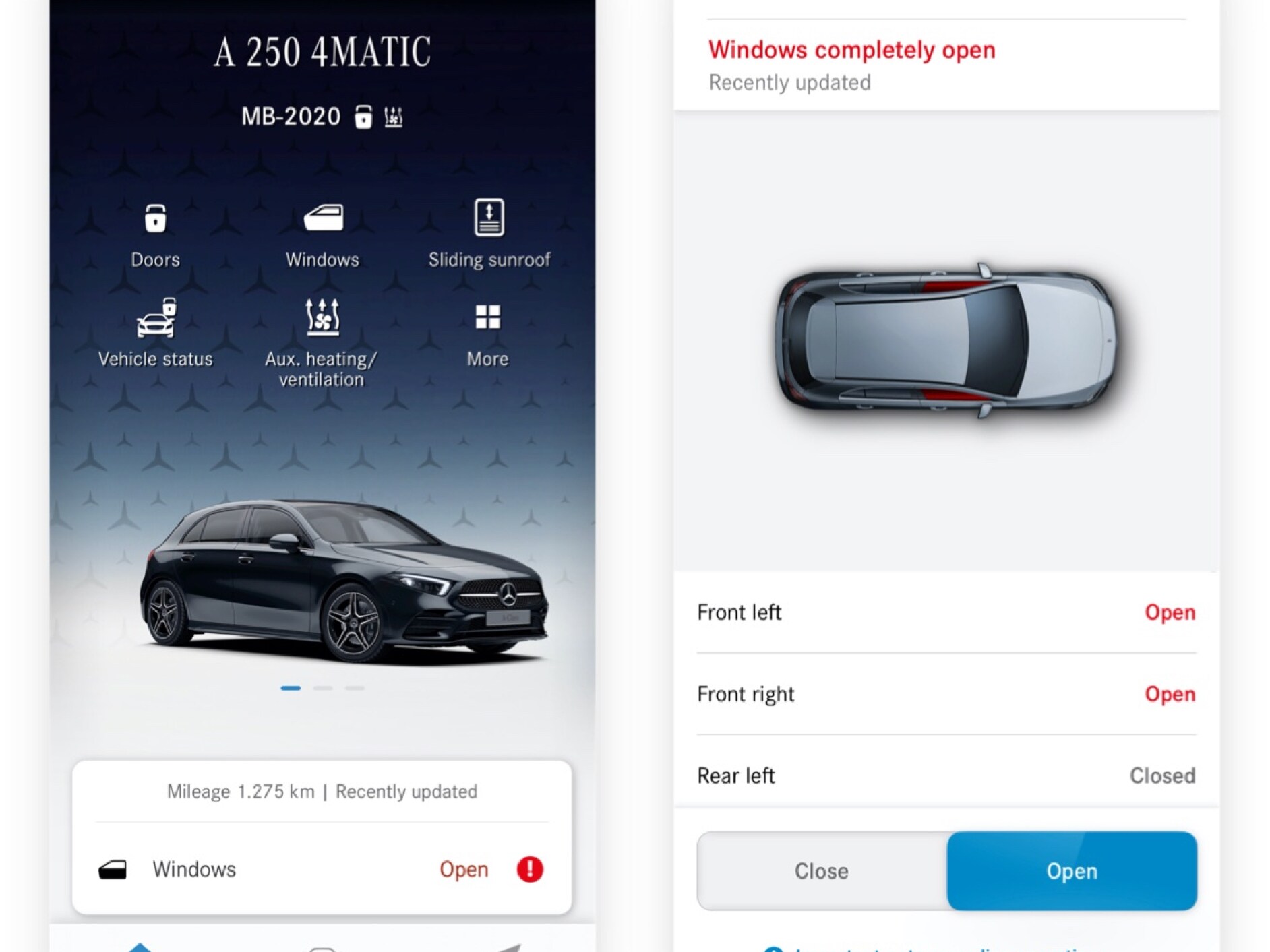 Auf einem Smartphone werden die verschiedenen Bildschirme zu sehen, die angezeigt werden, wenn das Digitale Extra Fernsteuerung Fenster feststellt, dass nicht alle Fenster geschlossen sind.