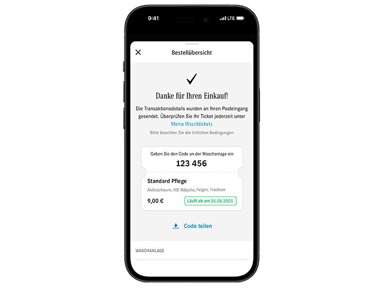 Schritt 3 zum digitalen Bezahlen mit Car Wash in Ihrer Mercedes-Benz App.