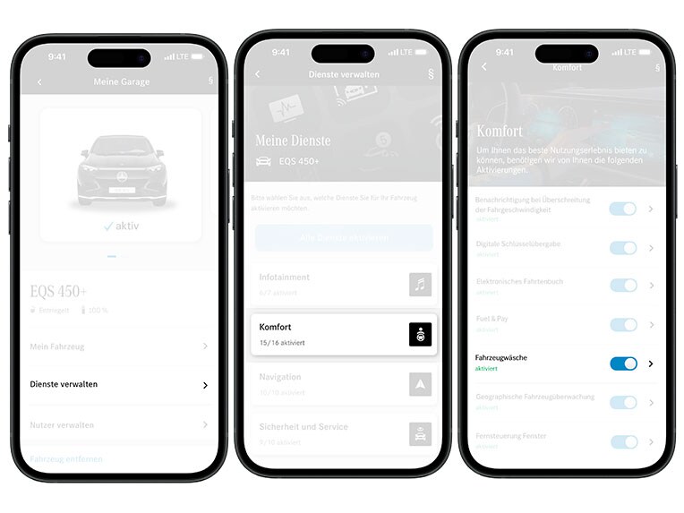 Schritt 1 zur Einrichtung des Car Wash-Dienstes in der Mercedes-Benz App.