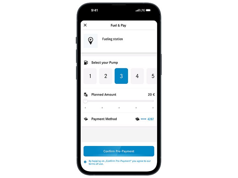 Schritt 2 zum digitalen Bezahlen mit Fuel & Pay in Ihrer Mercedes-Benz App.