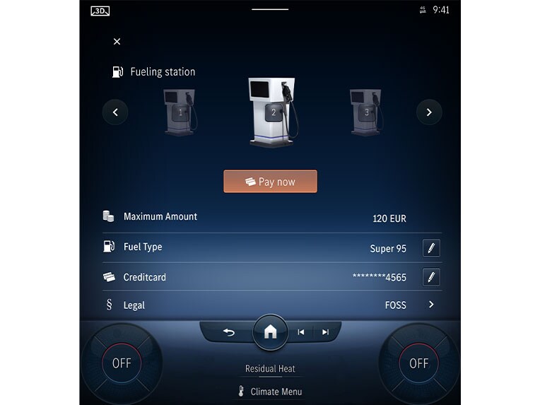 Schritt 2 zum digitalen Bezahlen mit Fuel & Pay in Ihrem Infotainmentsystem MBUX.