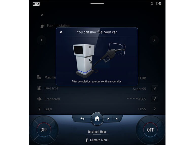 Schritt 3 zum digitalen Bezahlen mit Fuel & Pay in Ihrem Infotainmentsystem MBUX.