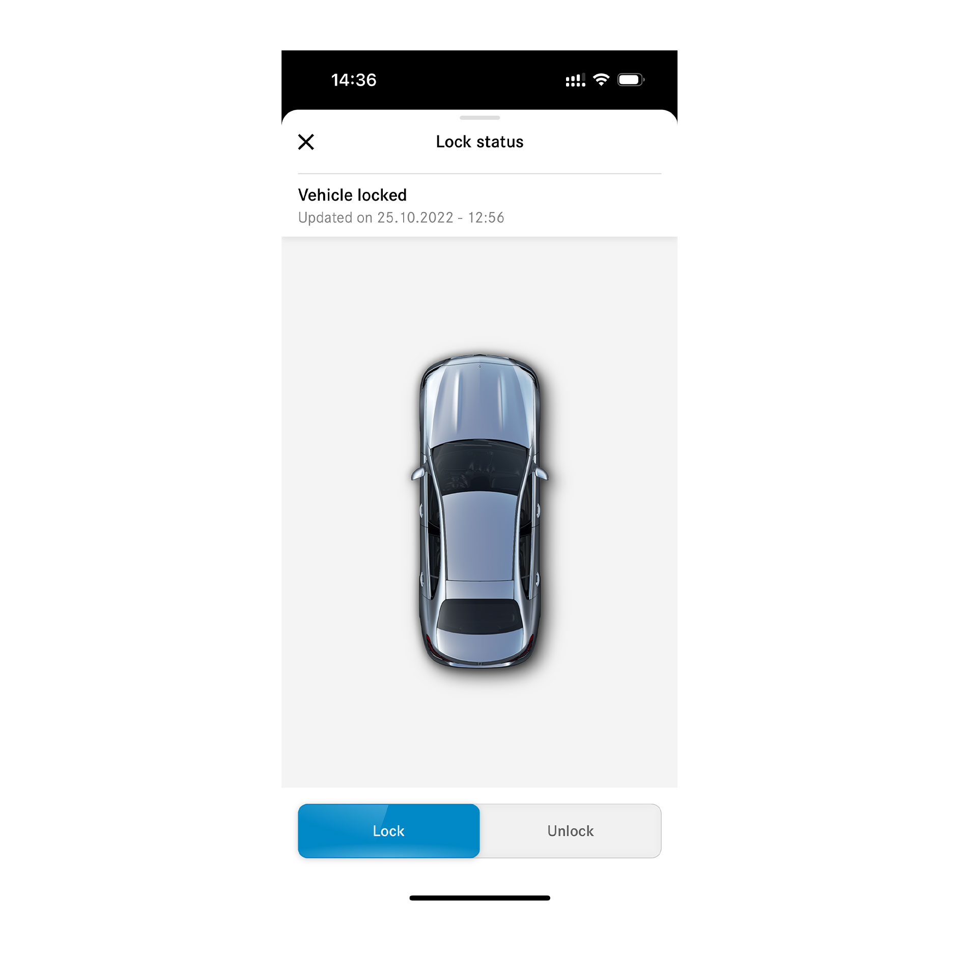 Türfernschließung und -entriegelung | Remote | Mercedes-Benz. Auf einem Smartphone sind die verschiedenen Bildschirme zu sehen, die angezeigt werden, wenn das Digitale Extra Türfernschließung und -entriegelung feststellt, dass alle Türen verriegelt sind.