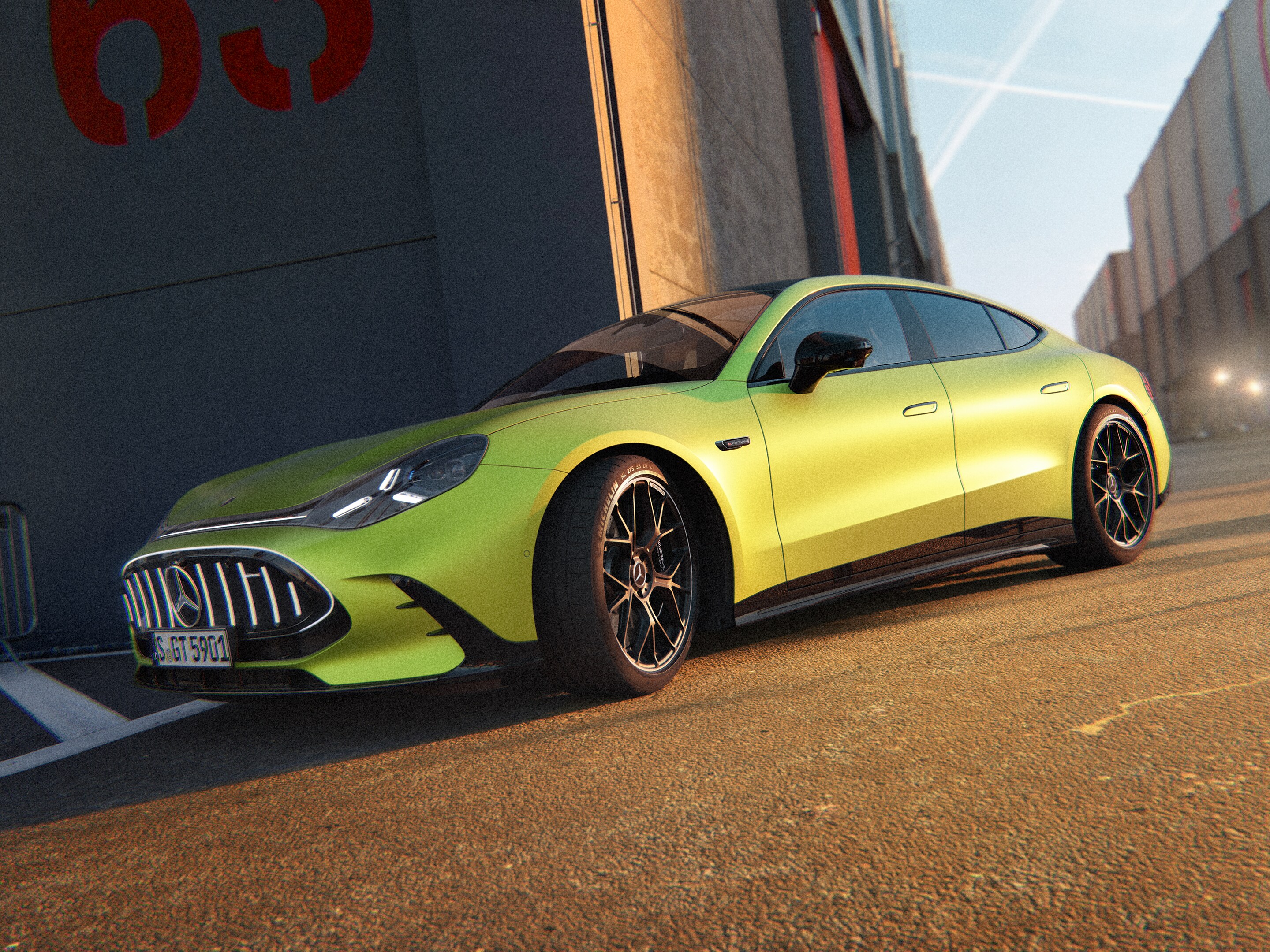 Das neue Mercedes-AMG GT 4 Türer Coupé in der Seitenansicht.