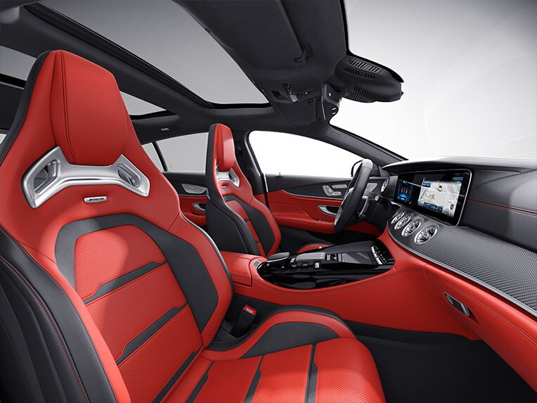 Die AMG Performance Sitze in Red Pepper / Schwarz im Mercedes-AMG GT 63 S E PERFORMANCE.