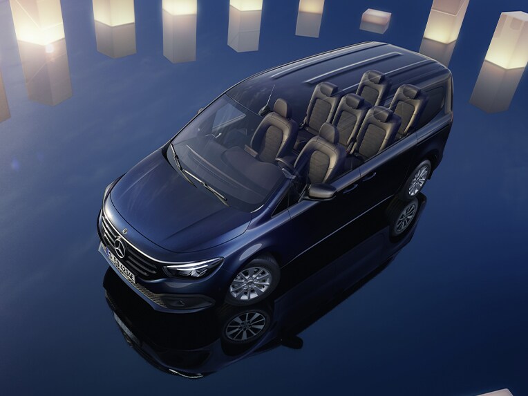 Die 7-Sitzer Konfiguration für 7-sitzige Pkw & Vans von Mercedes-Benz in der Draufsicht.