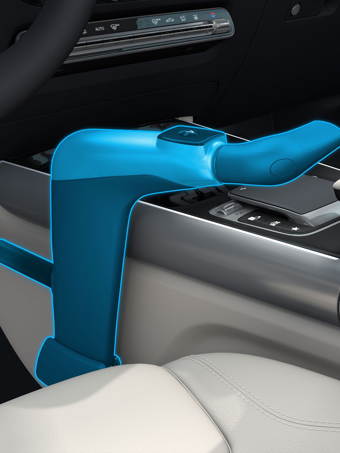 Detailansicht eines Handbediengeräts Classic in Verbindung mit einem behindertengerechten Auto.