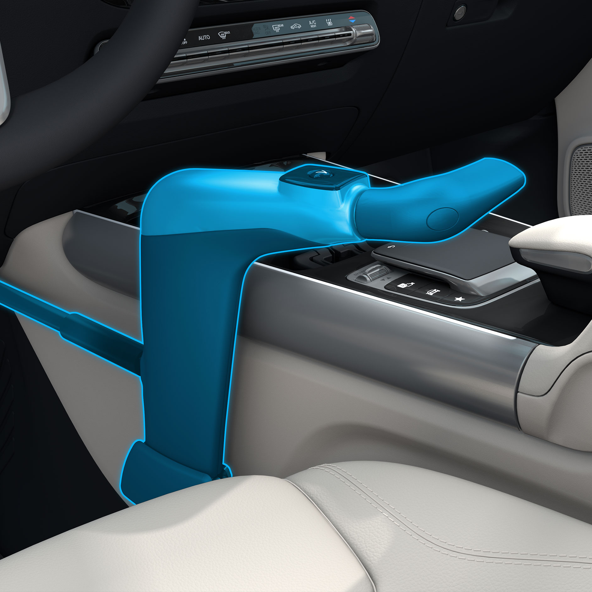 Handbediengerät Classic | Fahrhilfen | Mercedes-Benz Detailansicht eines Handbediengeräts Classic in Verbindung mit einem behindertengerechten Auto.