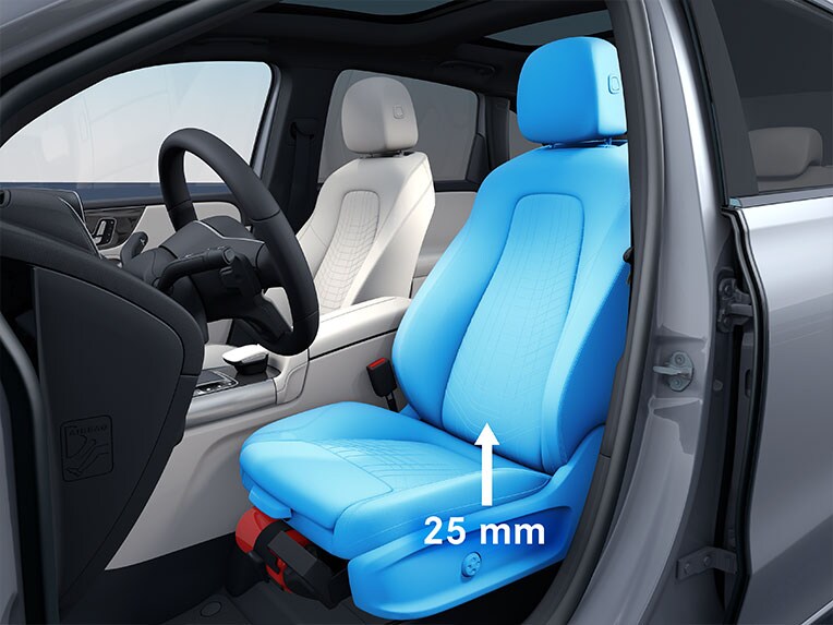 Eine Detailansicht der Sitzerhöhung in Verbindung mit einem behindertengerechten Auto. 