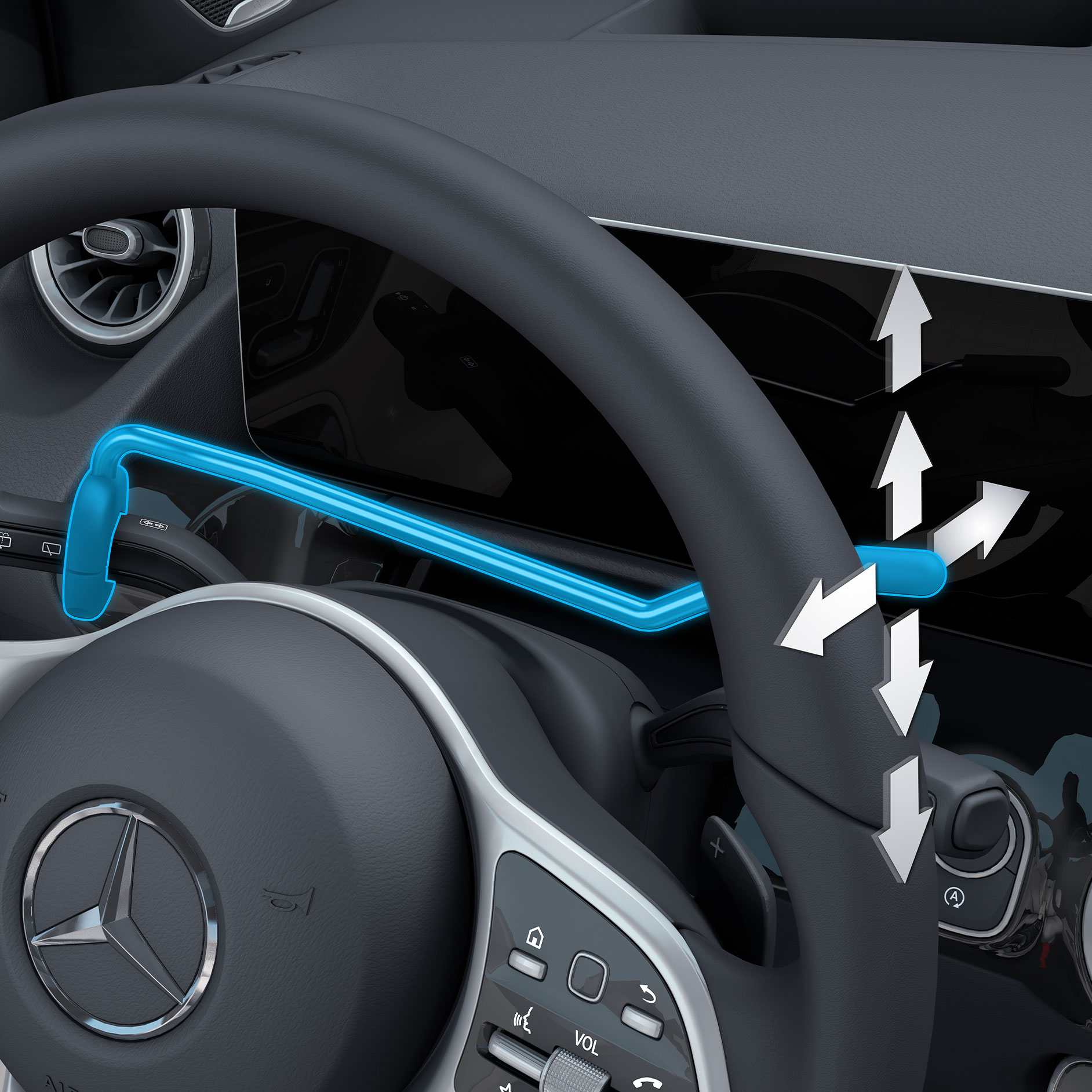 Kombischalterverlegung | Fahrhilfen | Mercedes-Benz Detailansicht des verlegten Kombischalters in Verbindung mit einem behindertengerechten Auto.