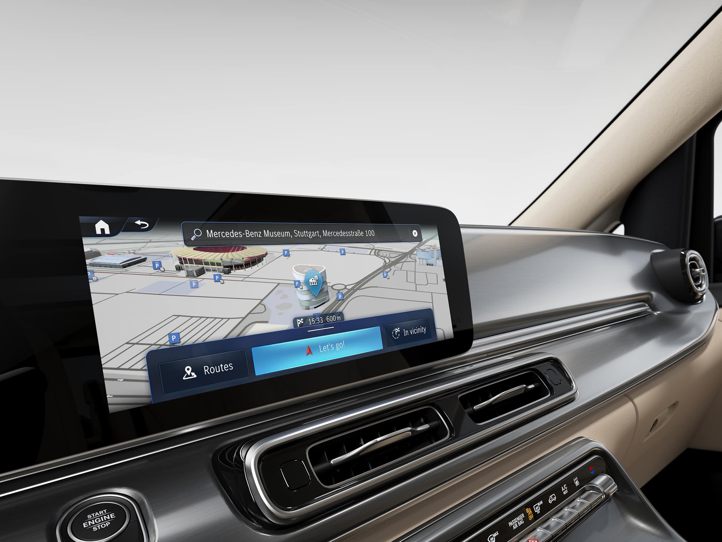 Mercedes-Benz Marco Polo HORIZON Cockpit mit MBUX Infotainment und Smartphone Integration.