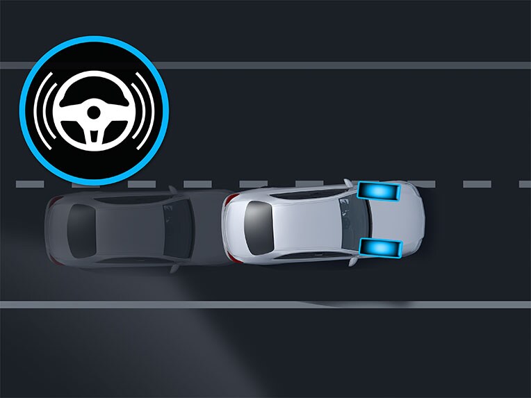Aktiver Spurhalte-Assistent im Mercedes-Benz CLA Coupé.