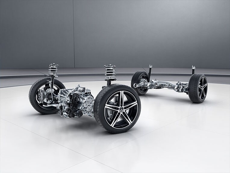 Fahrwerk mit Adaptivem Dämpfungssystem des Mercedes-Benz CLA Coupés.