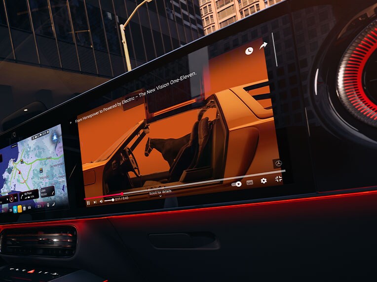 Das Interieur des komplett neuen CLA von Mercedes-Benz mit MBUX Superscreen.