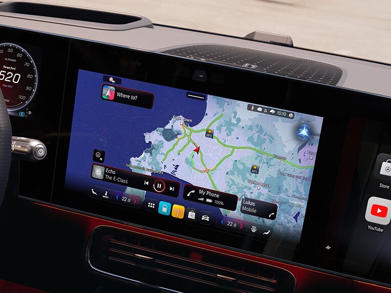 Der neue vollelektrische Mercedes-Benz CLA mit Navigation mit Electric Intelligence.
