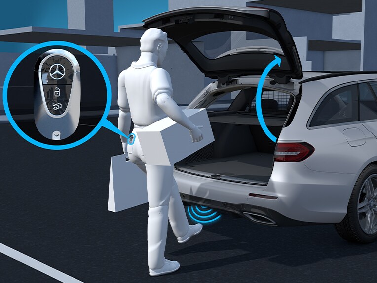 Eine Veranschaulichung von KEYLESS GO Komfort im Mercedes-Benz CLS.