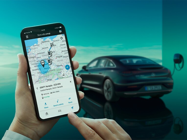 Eine Veranschaulichung des Dienstes Navigation mit Electric Intelligence.