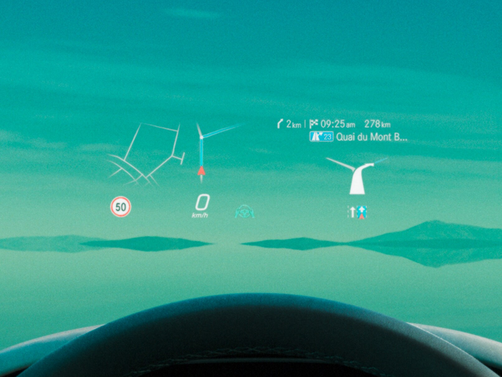 Das Head-up-Display in der EQE Limousine von Mercedes-Benz.