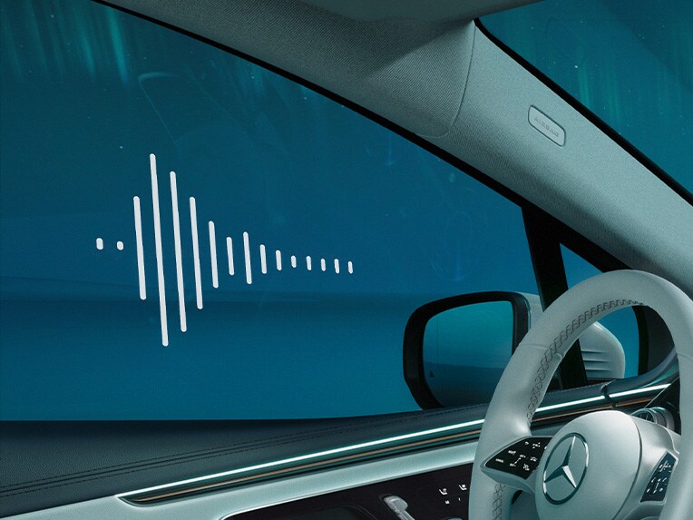 Eine grafische Darstellung des Akustik-Komfort-Pakets im EQE SUV von Mercedes-Benz.
