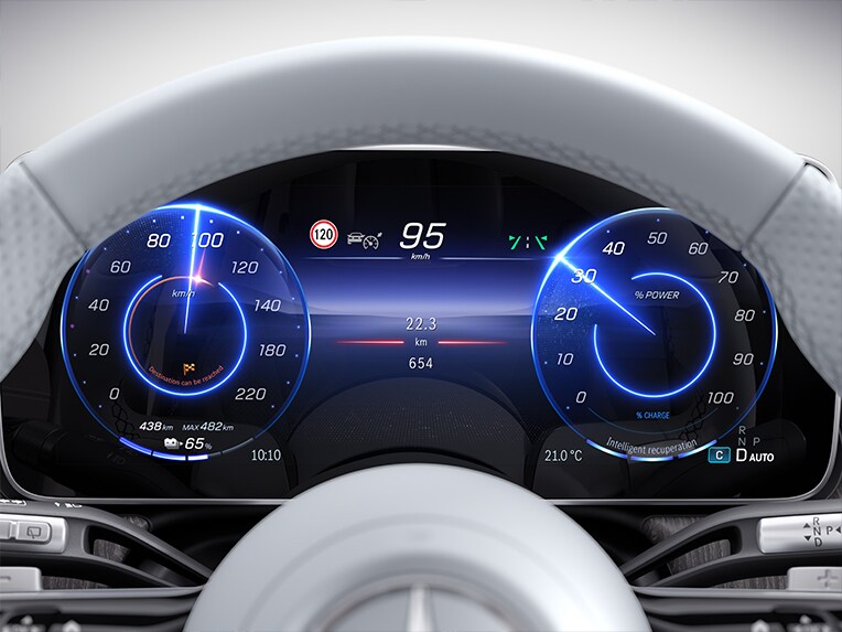 Detailansicht der ECO Assistent-Anzeige im EQE SUV von Mercedes-Benz.