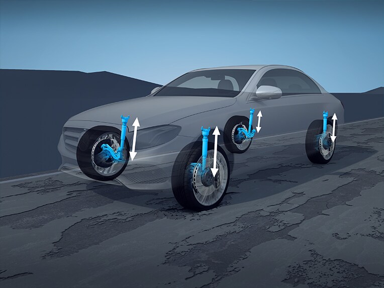Die Luftfederung AIRMATIC im EQE SUV von Mercedes-Benz.