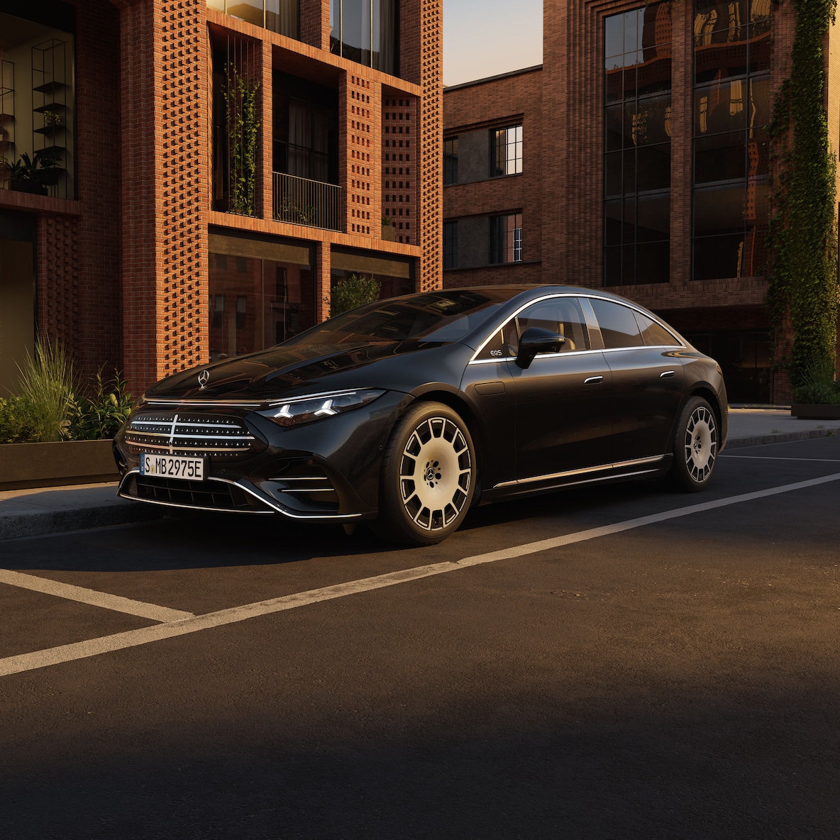 Das Exterieur des neuen vollelektrischen EQS von Mercedes-Benz.