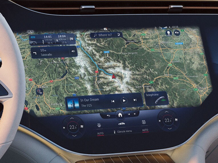 Navigation mit Electric Intelligence für die EQS Limousine.