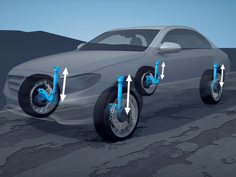 Die Luftfederung AIRMATIC des EQS von Mercedes-Benz.
