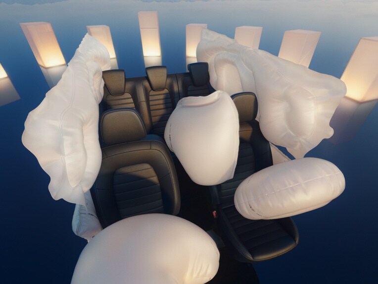 Die Positionen der Airbags im Innenraum des Mercedes-Benz EQT.