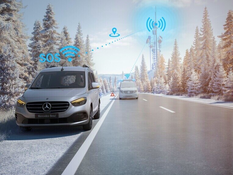 Das Mercedes-Benz Notrufsystem des EQT.