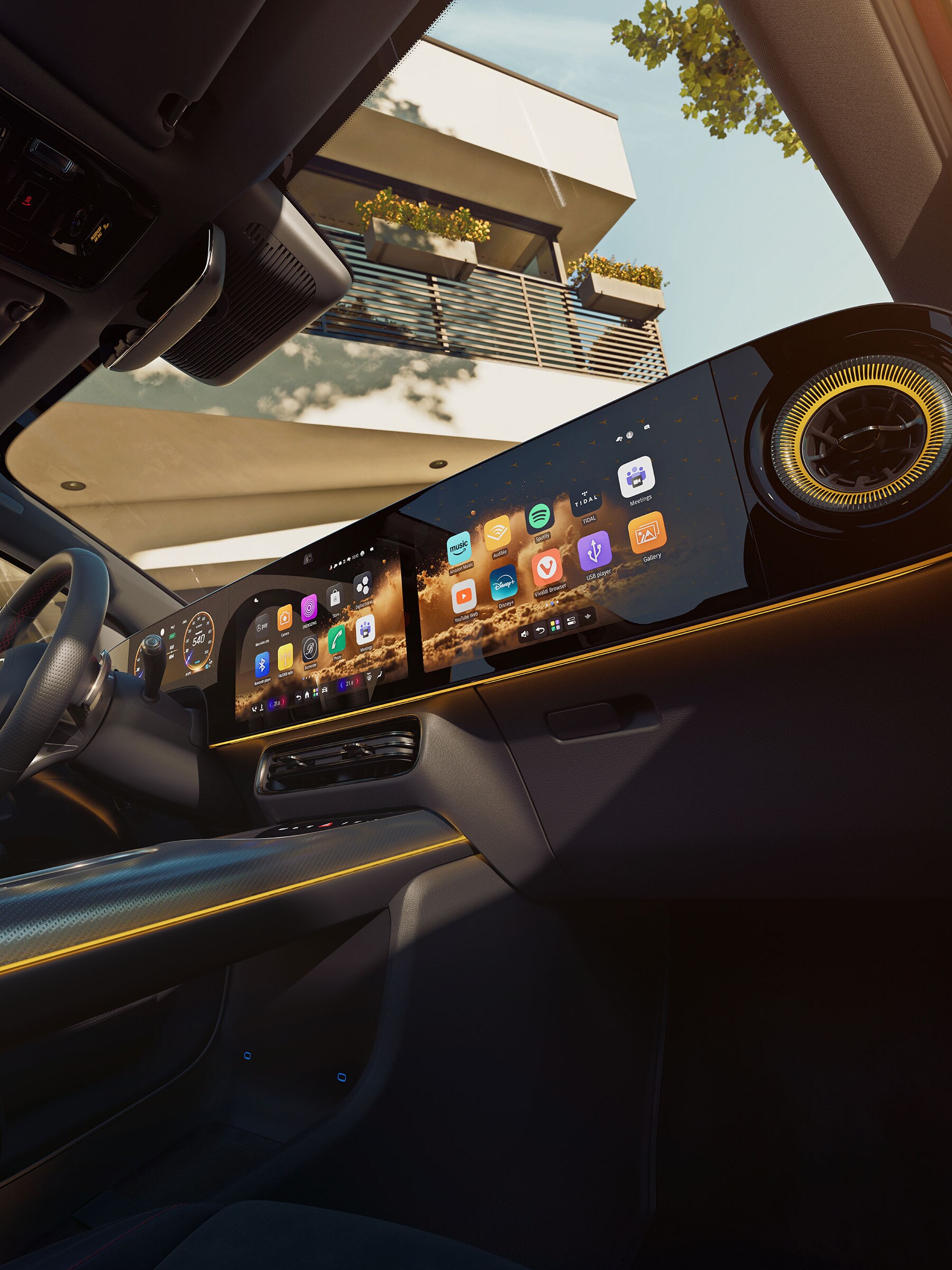Detailansicht des 14-Zoll-Display im neuen elektrischen GLA.