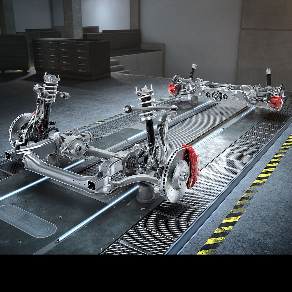 Das Fahrwerk des Mercedes-AMG GLC 63 S E PERFORMANCE Coupés.