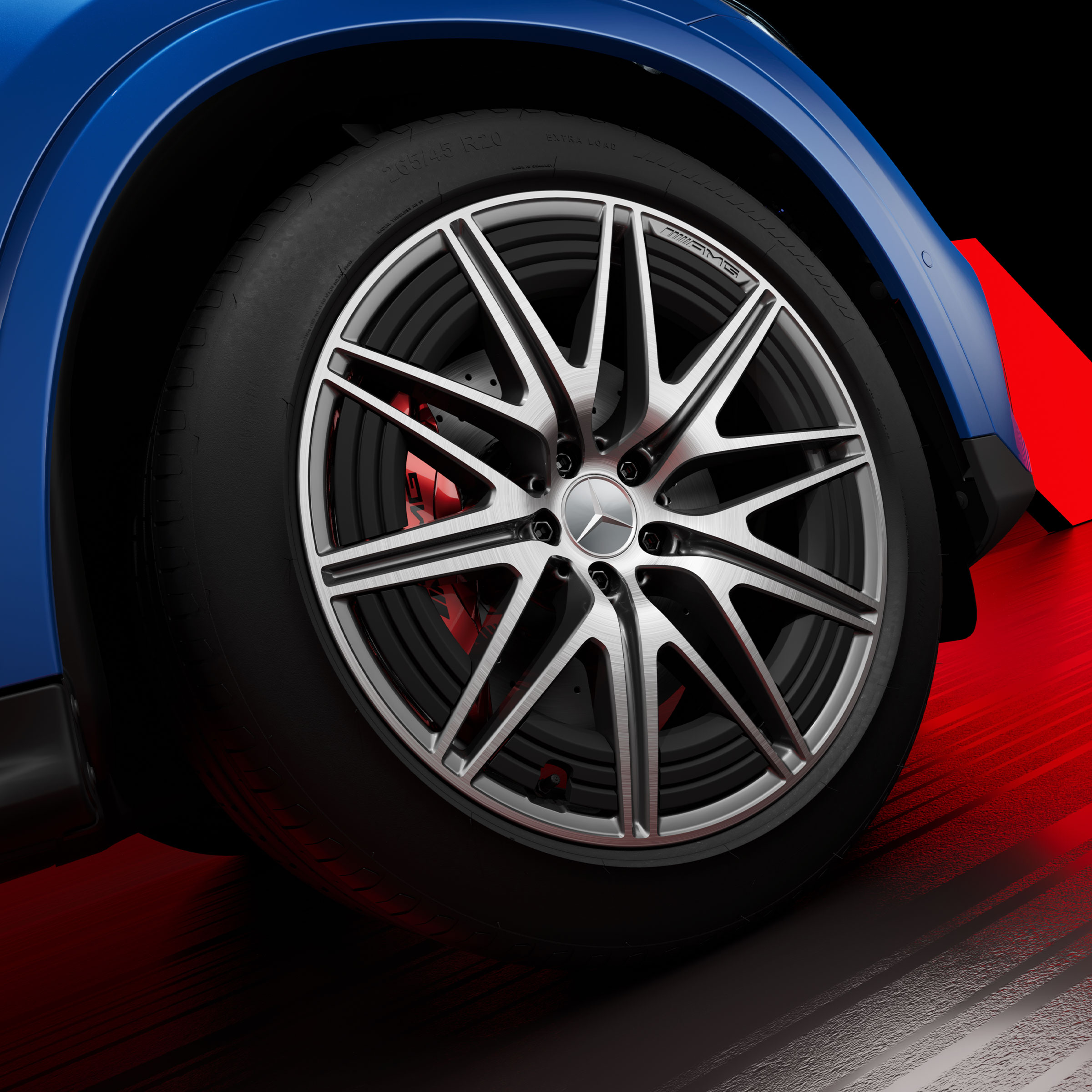 Close-up of the 50.8 cm (20-inch) light-alloy wheels in 10-double-spoke design.