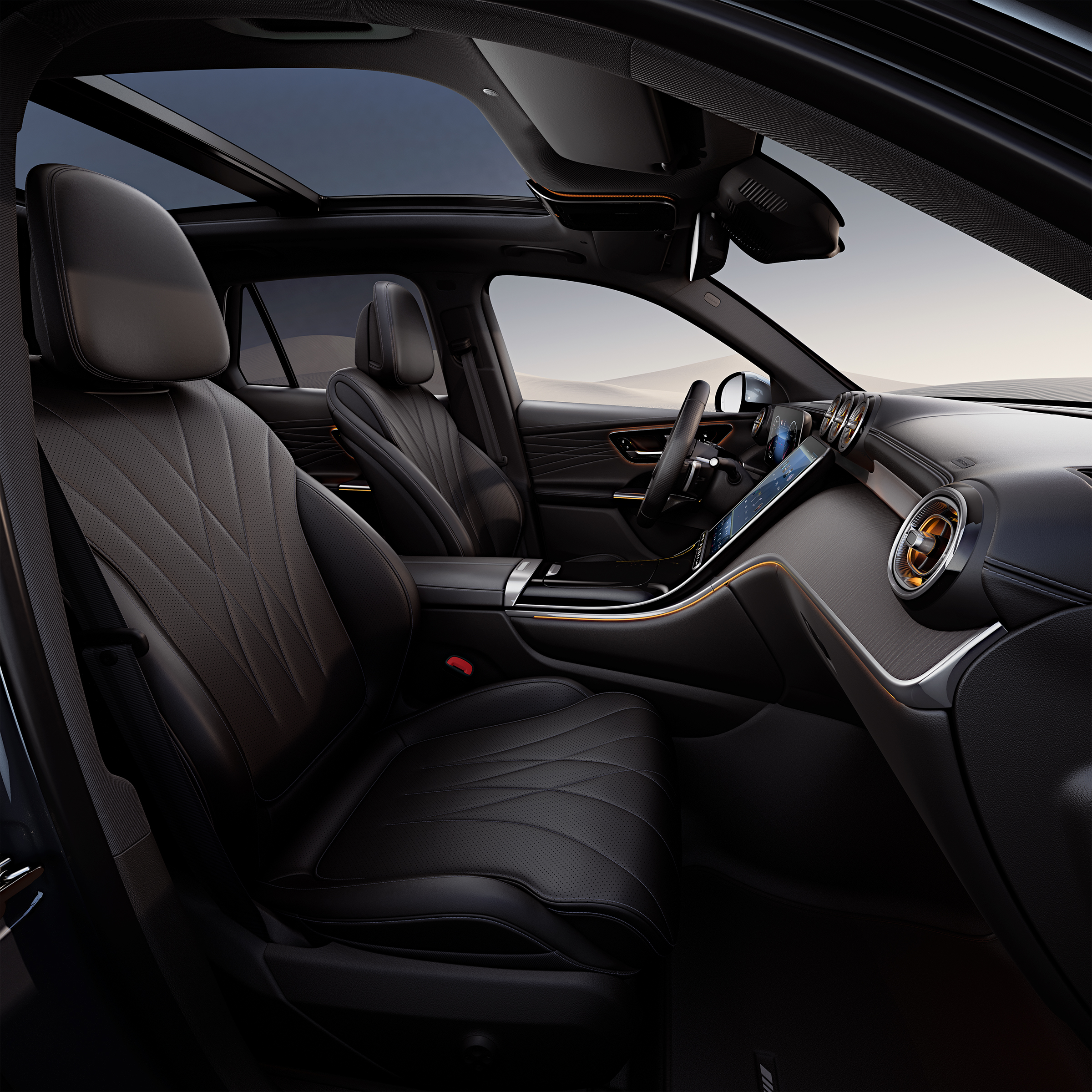 Nahaufnahme des Cockpits mit Anzeigen in einem Mercedes-Benz GLC.