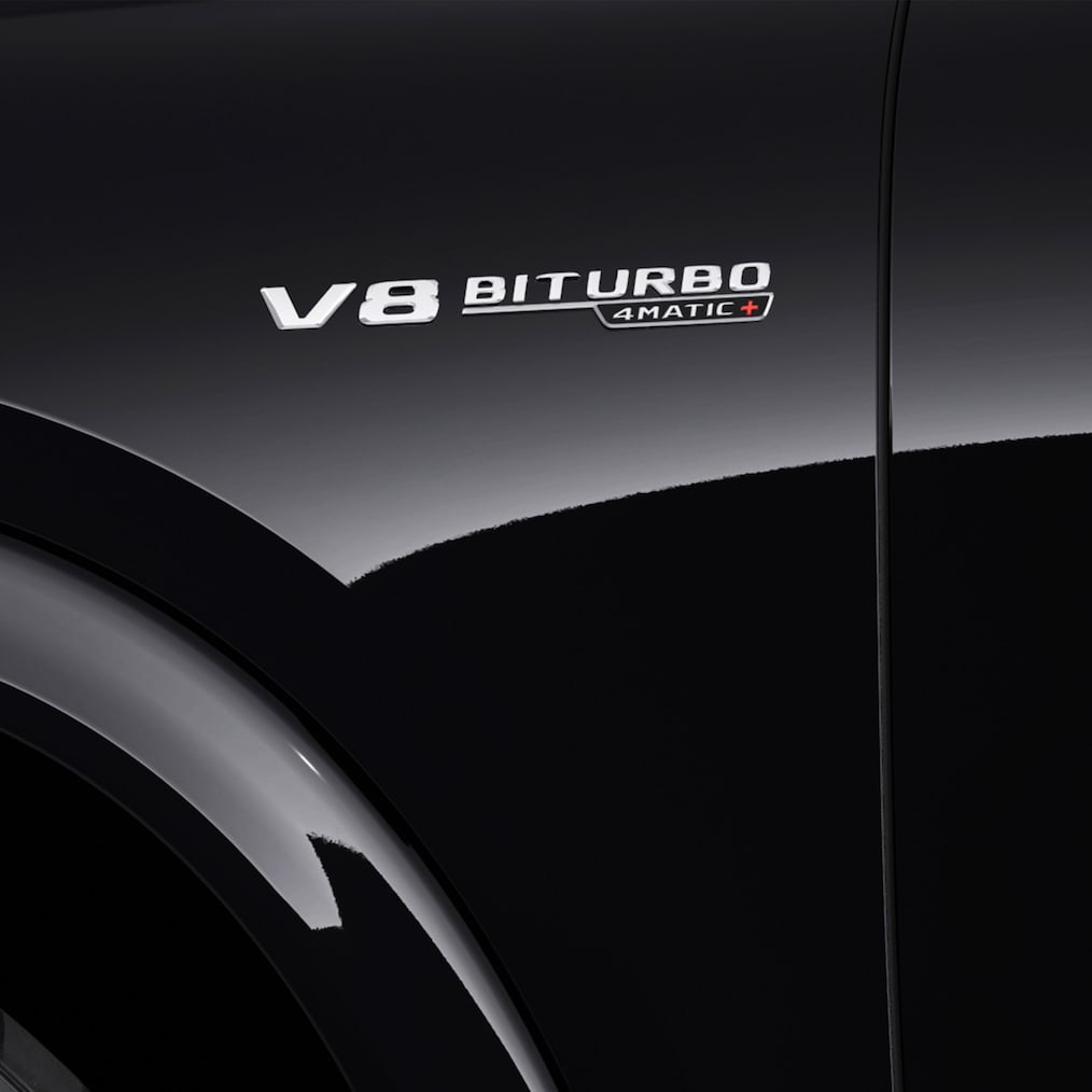 Grafische Darstellung eines Motors des GLE 63 von Mercedes-AMG.