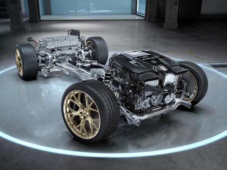Illustration des Mercedes-AMG Antriebssystems.