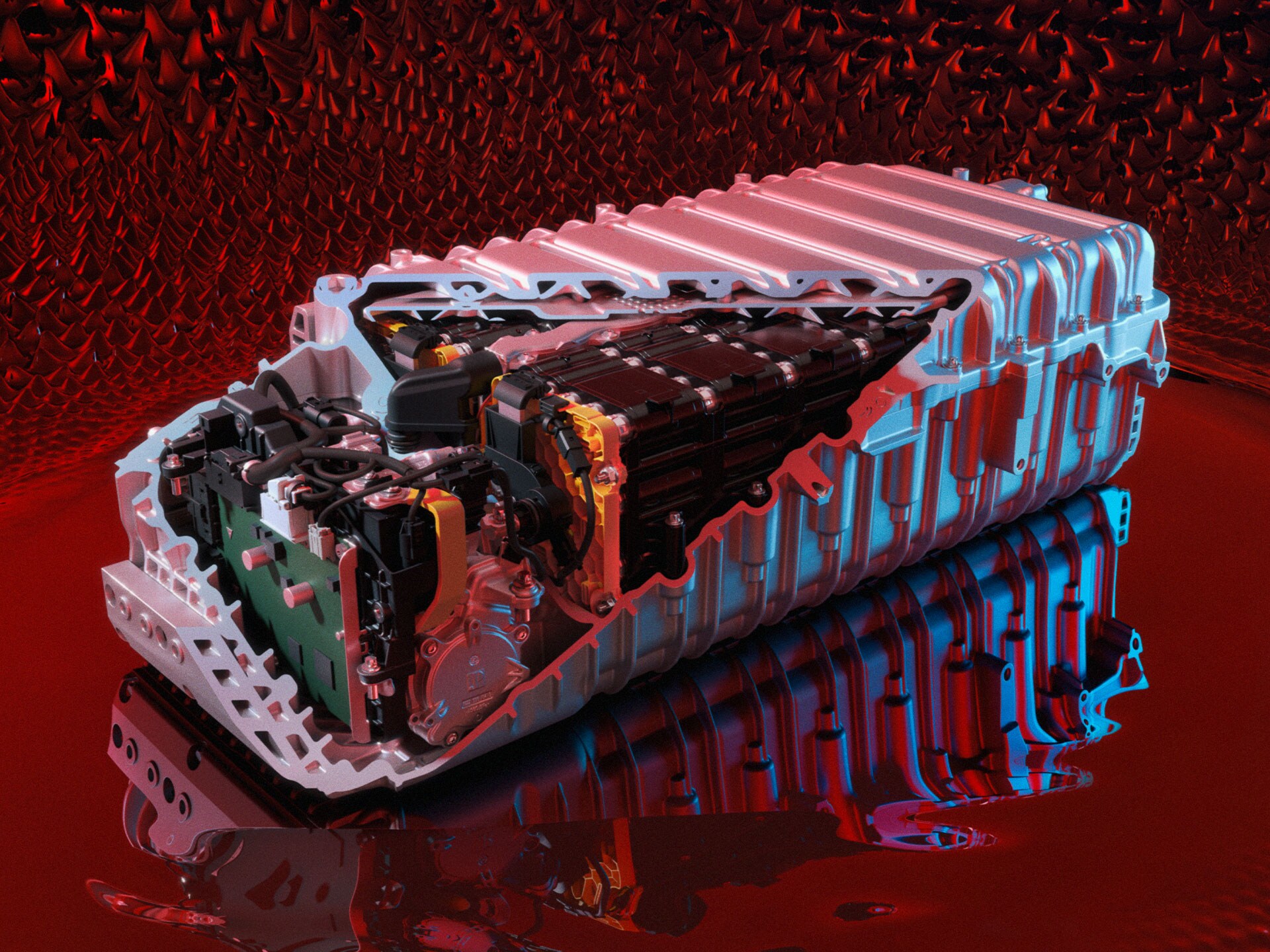 Eine technische Illustration der AMG High-Performance Batterie von Mercedes-AMG.