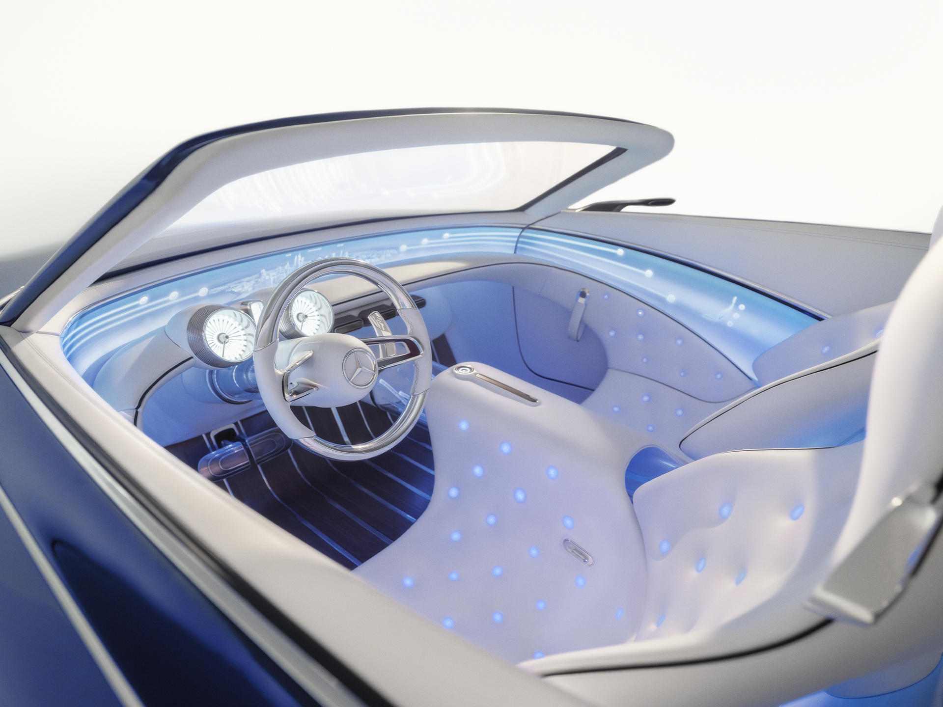 Marke | Mercedes-Maybach Eine Vision des Interieurs eines Mercedes-Maybach in der Zukunft in einem cleanen Look.